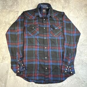 Vintage Black and Blue Rock Creek Ranch Plaid Flannel Shirt Large